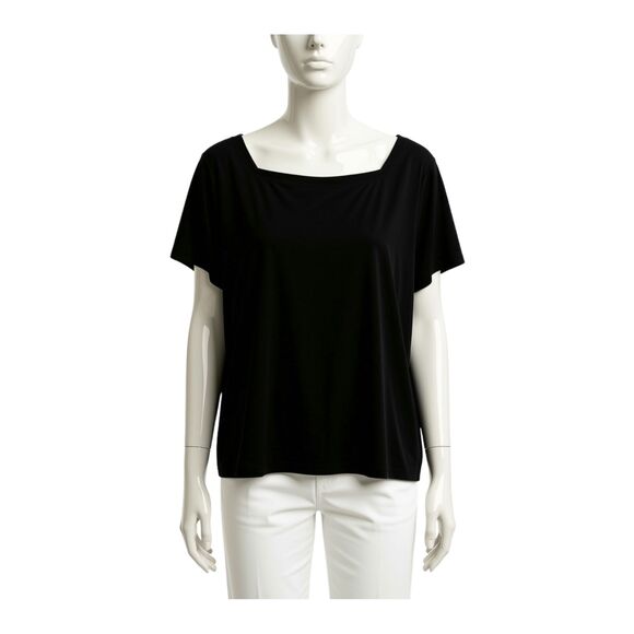 Susan Graver Tops - Susan Graver Liquid Knit Black Short Sleeve Square Neck Top Loose Fit XL